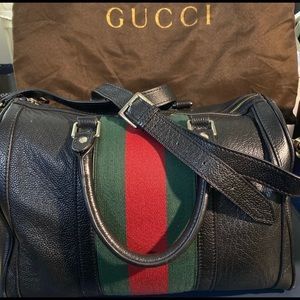 Authentic Vintage Gucci Boston Bag - Black, Red, Green